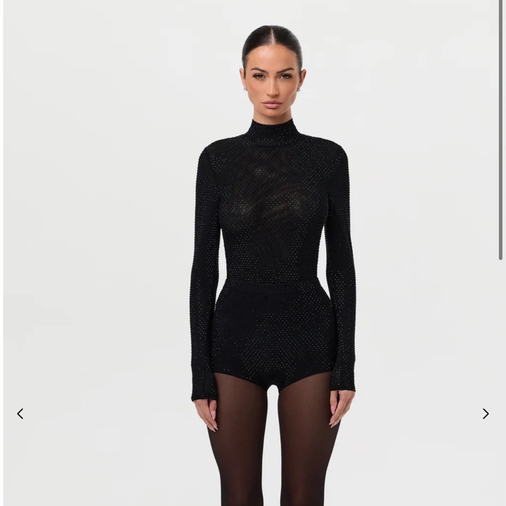 Naked Wardrobe Black Crystal Long Sleeve & Short Set